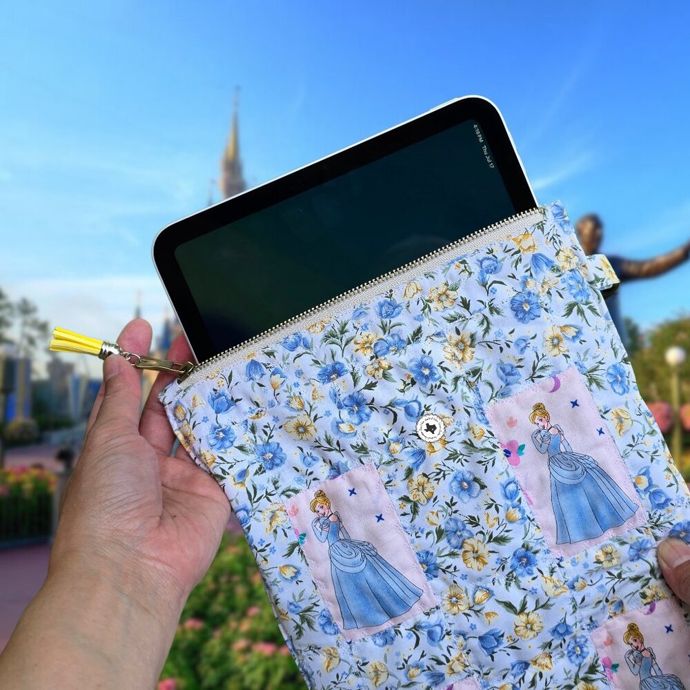 Handmade One-in-a-kind Quilted Cinderella Zipper Sleeve for iPad ebook journal
